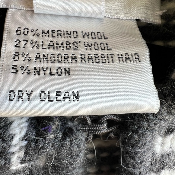 Talbots L Gray/Ivory Stripe Wool Alpaca Blend Clasp Front 3/4 Sleeve Cardigan - Picture 8 of 8